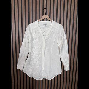 J Peterman Shirt Small Womens White Long Sleeve Collared Linen Cotton Button
